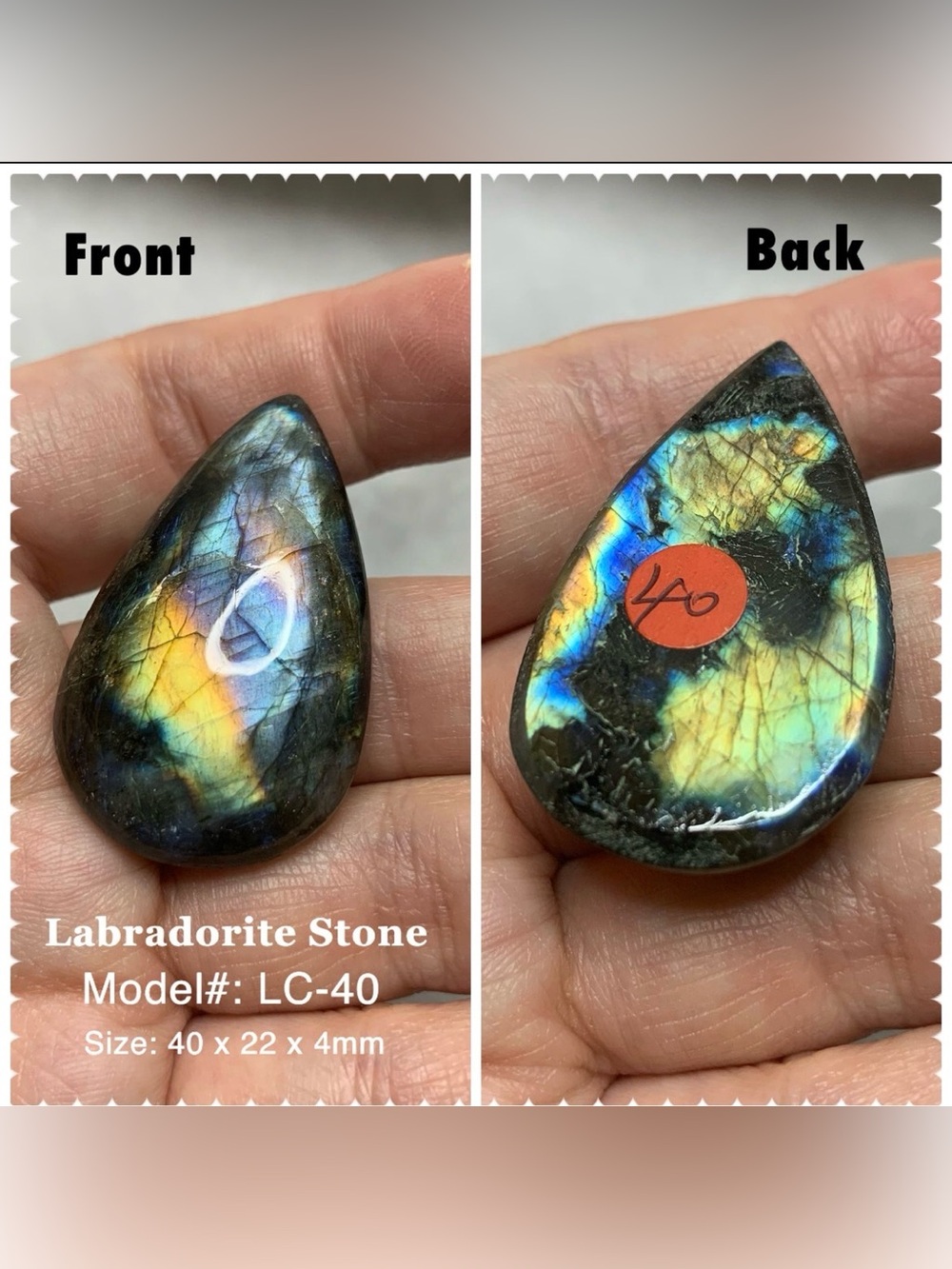 Natural Labradorite TearDrop Cabochon 40x22mm Rainbow Flash Loose Gemstone